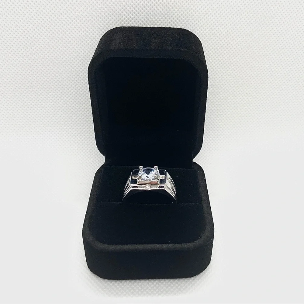 NEW 925 Silver Round Crystal Wide Band Ring